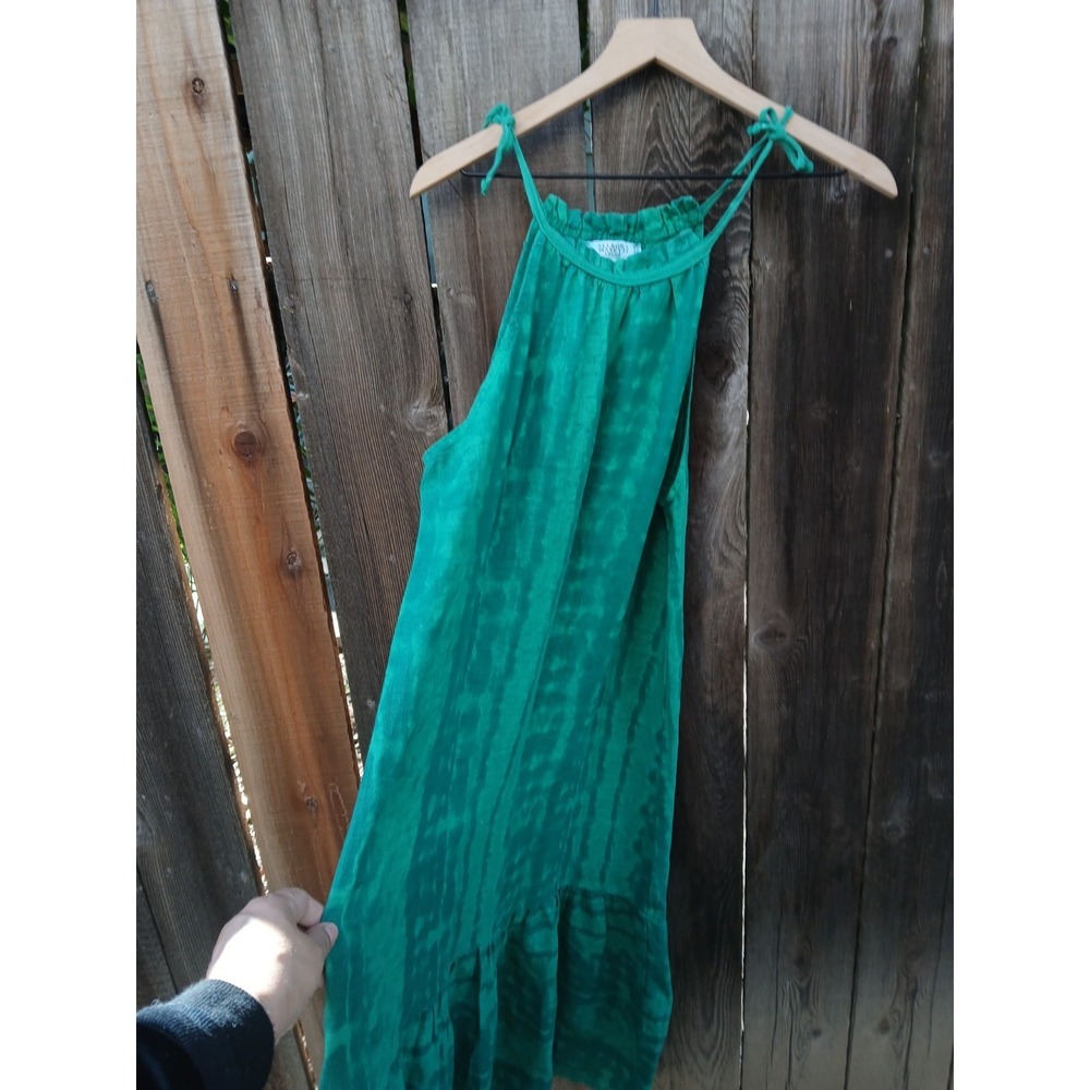 Allegra Masetti Emerald Green Maxi Boho Sleeveless Dress Italy 100% Linen L - Picture 7 of 8